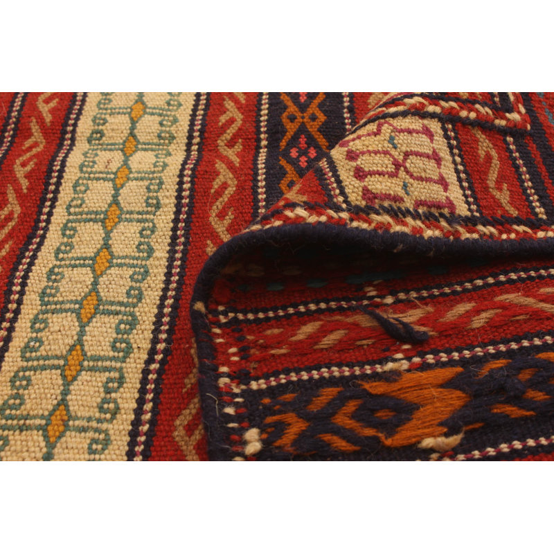 Tapis rouge / beige en laine fait à la main Kilim