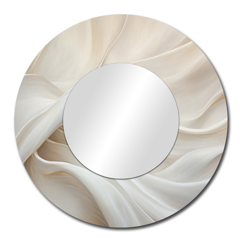 Miroir mural rond blanc en tissu de soie blanc - Glam, 29" x 29"