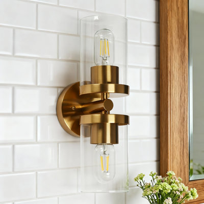 2-Light Bar Wall Sconce Bath Vanity Light with Cylinder Glass Shade 13.4 in Height