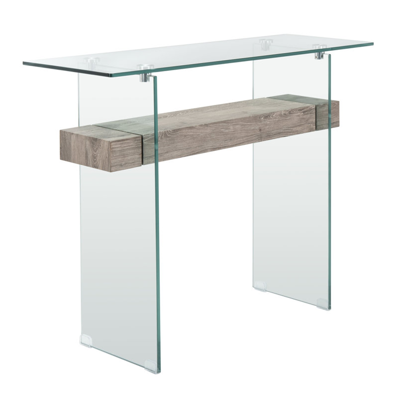 Kayley 39.4'' Glass Top Console Table, Gray Oak