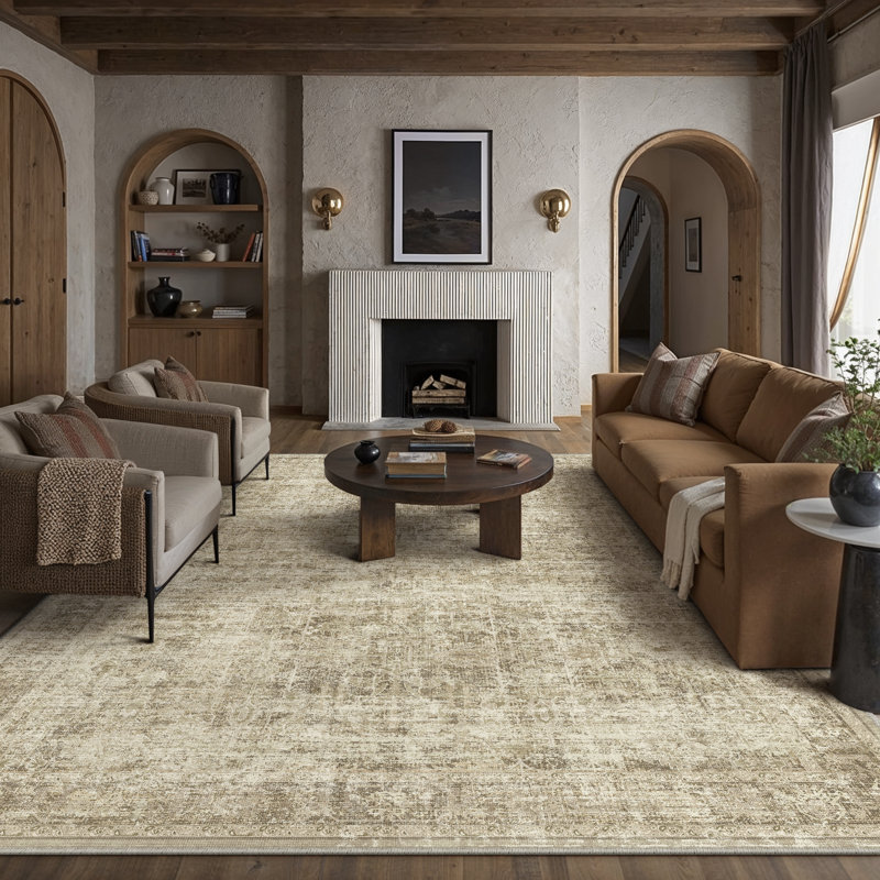 Vintage Classic Oriental Area Rug in Beige, Rectangle 8'6" x 11'6", Beige
