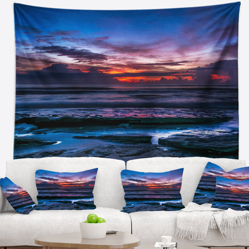 Tapisserie plage exotique bleu foncé Coquina Dawn, H 32 po x l 39 po