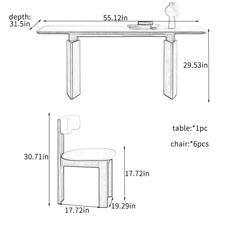 Ensemble de table de salle à manger Vintage, H 29,53 po x L 55,12 po x l 31,5 po