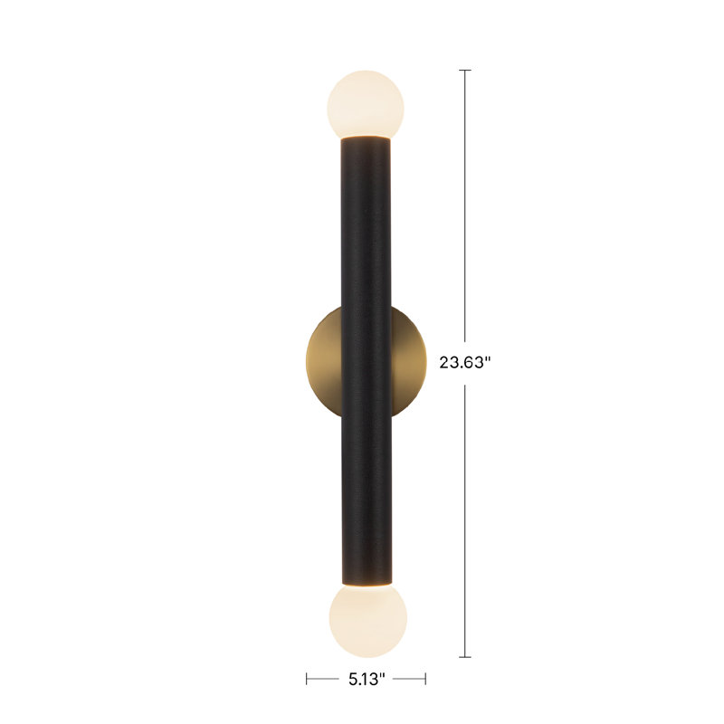 2 - Light LED Vanity Light, Brushed Gold/Black Vegan Leather