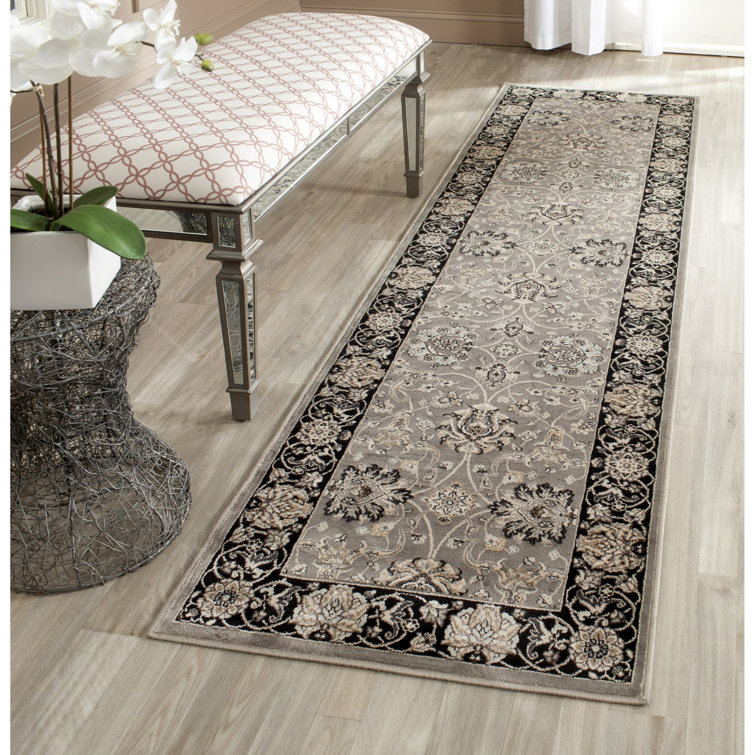 Petronella Viscose Oriental Rug in Gray/Black