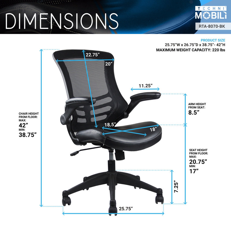 Chaise de bureau en maille à dossier moyen avec accoudoirs réglables Techni Mobile