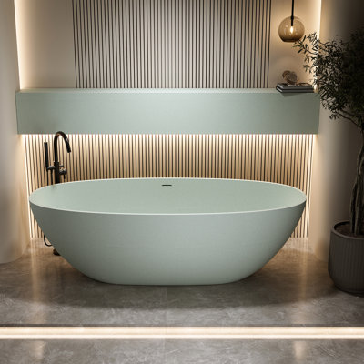 55' Freestanding Soaking Tub Of Turquoise Solid Surface, With Ergonomic Curve, Smooth Touch, Non - Permeable, Good Insulation Surface Bathtub, Overflow And Pop Up Drain, Spacious For One, To Stains,