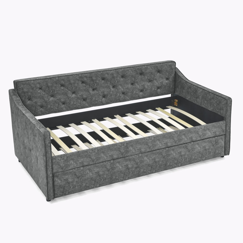 Stanwood Upholstered - Twin Size Daybed with Tufted Trundle, Gray, Twin