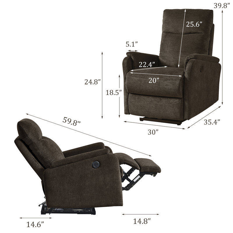 Rosanell Upholstered Power Recliner, Brown Polyester Blend