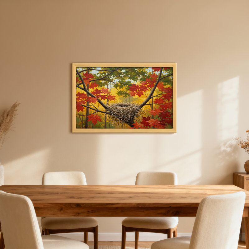 Plantes et fleurs, feuilles d'automne, nid, branches d'arbres, scène naturelle, H 24 po x l 36 po, Toile tendue