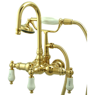 Robinet de baignoire à fixation murale à trois poignées avec douche à main à pattes Vintage
