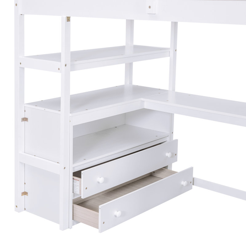Lit mezzanine avec bureau et tablettes, Simple, Blanc