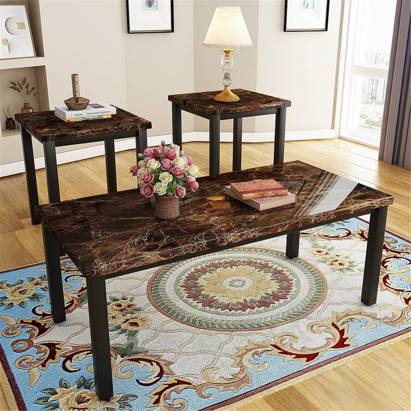 Ensemble de 3 tables basses, Noir, Brun