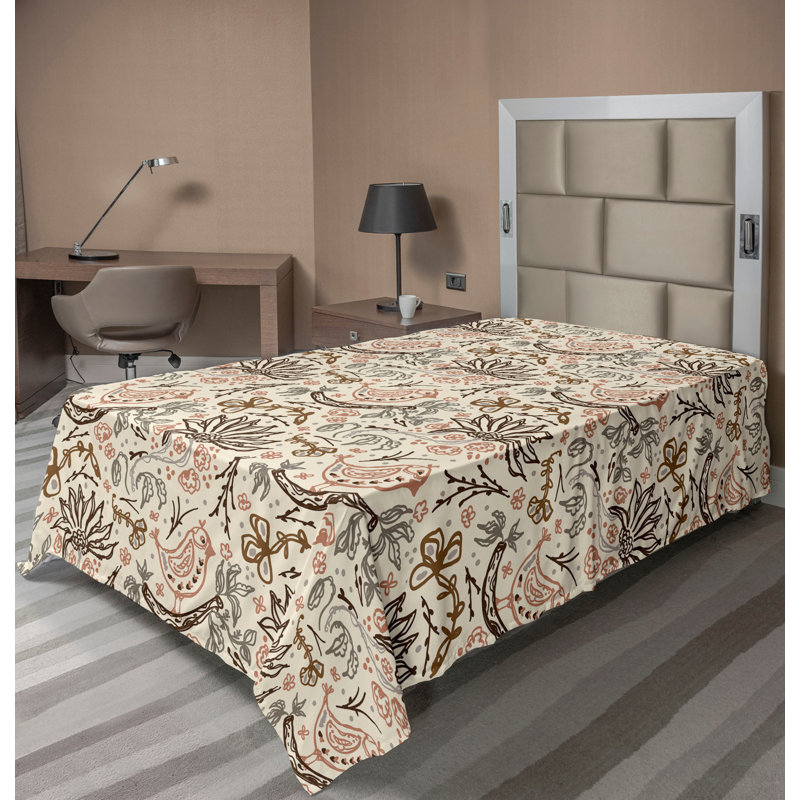 Floral Flat Sheet, Pale Rust Caramel Fawn