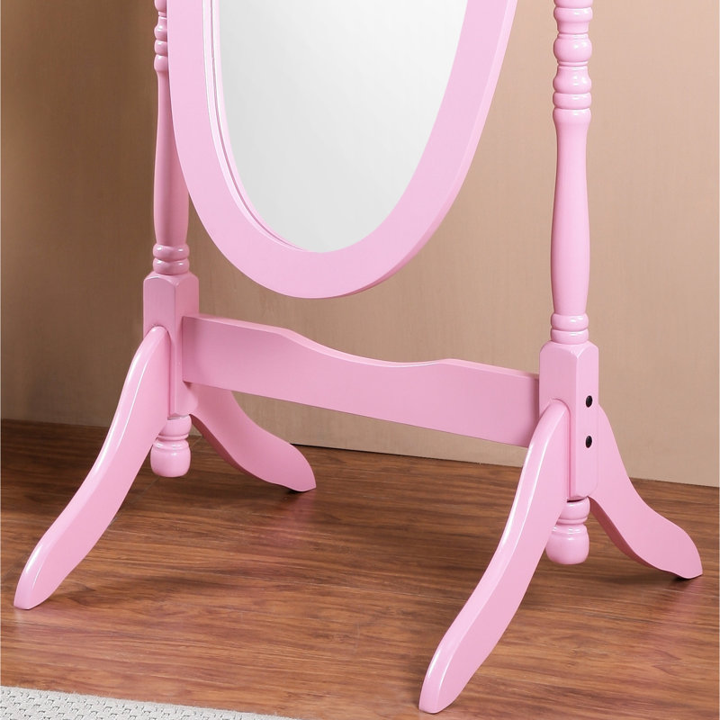 Miroir à finition rose avec cadre en bois - reflet du corps, fonction d'inclinaison, style élégant de style traditionnel, stable autoportante