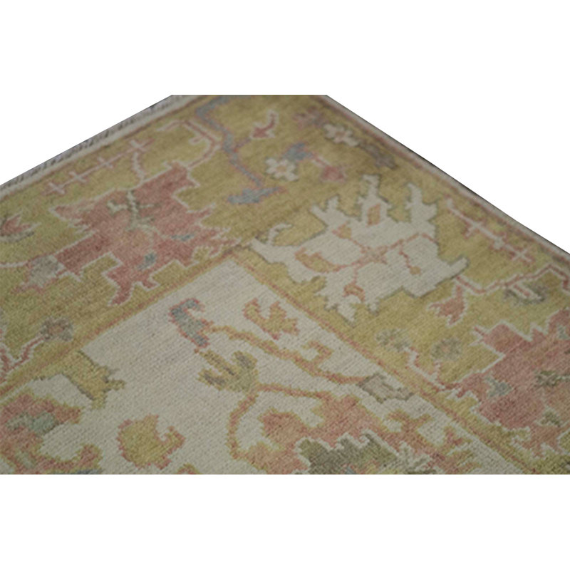Hand-Knotted High-Quality Tan and Green Area Rug