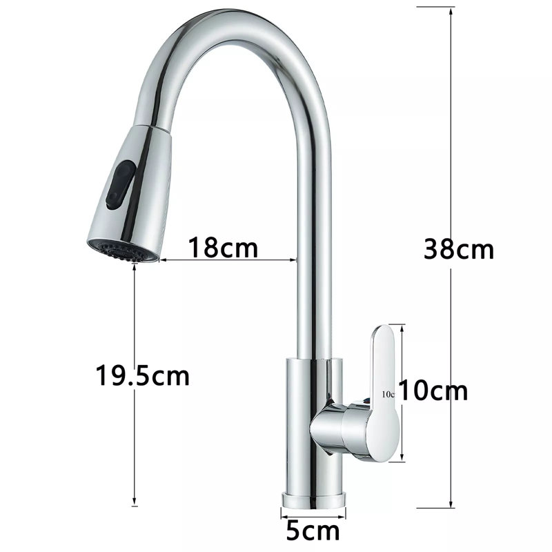 Kitchen Sink Faucet 1 Hole Single Handle 360° Swirl Pull Down Sprayer Mixer Tap, Chrome