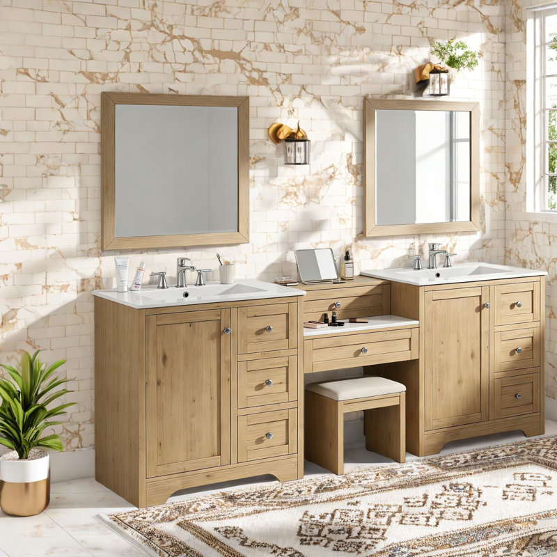 Spacieux meuble-lavabo double de 84 po au fini bois et de style moderne