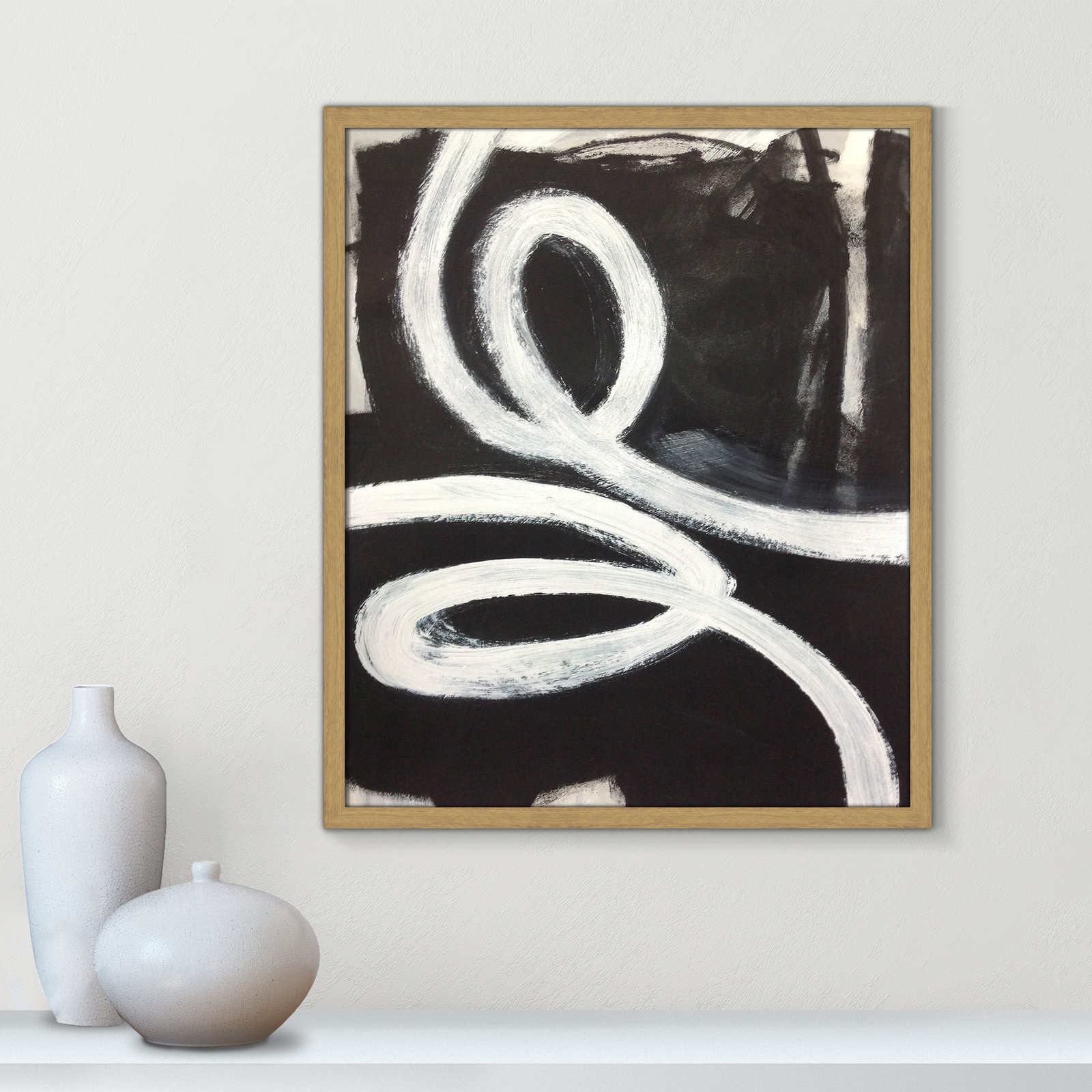 Swirly Swirls I Print, 25.5" H x 21.5" W x 0.75" D, Natural Slim Unmatted Picture Framed