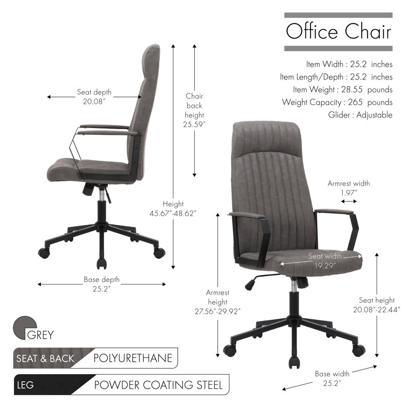 Chaise de bureau Jazzmynn Shea, Gris