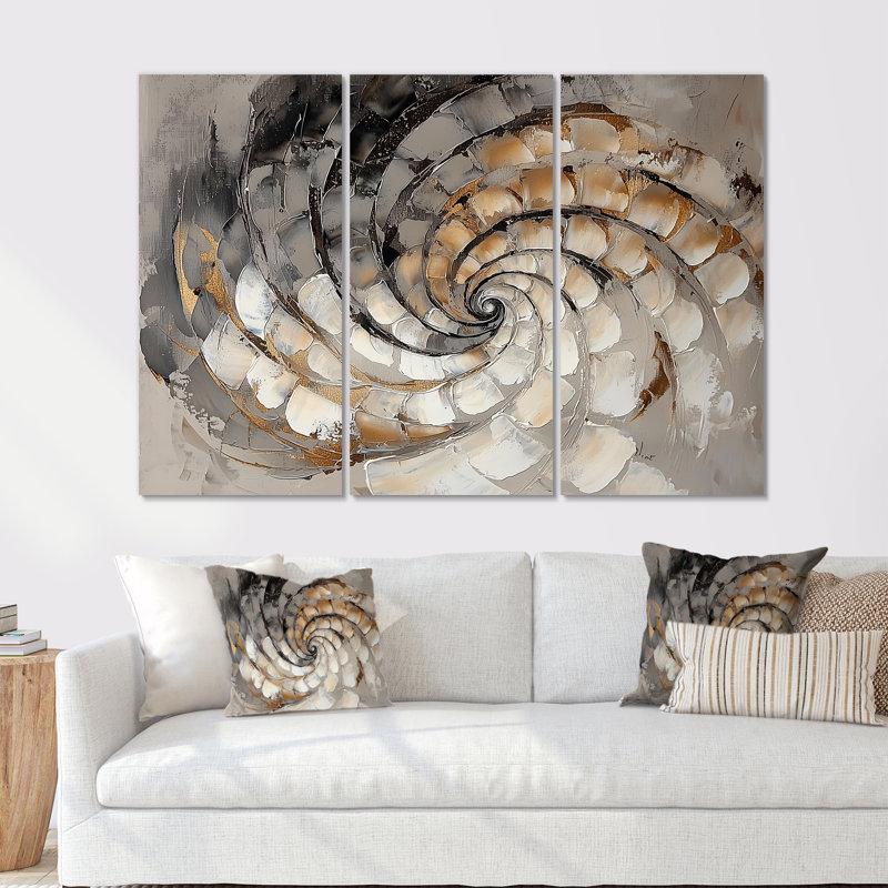 «Copper Luminous Abstract Spiral II - Abstract Modern Waves», ensemble de reproduction d'art mural, Toile tendue