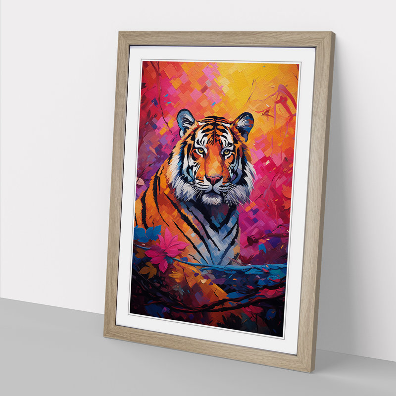 XYZ-FRM-V1223-6169 Tiger Colour Field - Single Picture Frame Rectangle Print on Wood, 64cm H x 46cm W x 2cm D, Oak