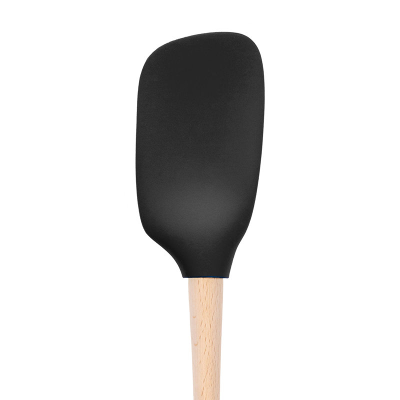 Tovolo Flex-Core Silicone Spoonula with Natural Wood Handle for Cooking and Baking, Black, Black