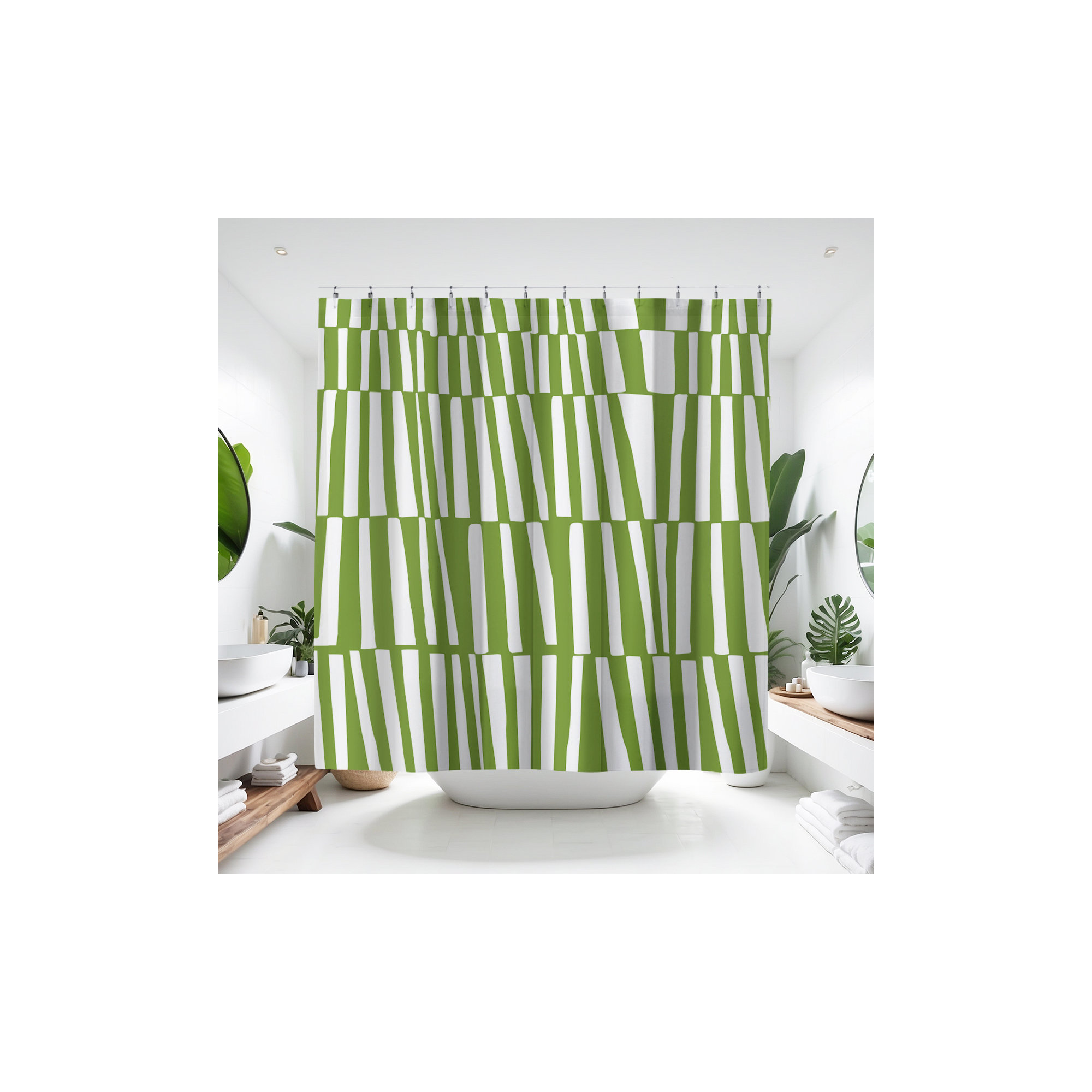 Thora Abstract Mid-Century Shower Curtain, Chartreuse