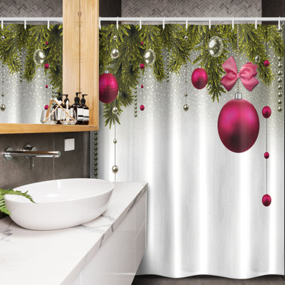 East Urban Home Stall Shower Curtain Vivid Fir Twigs Balls Magenta Olive Green Grey_39800 -  C2EF1861B5B1449184773ED5CBA80FAF