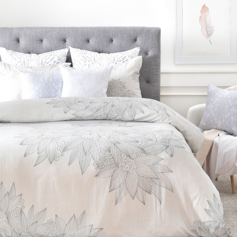 Iveta Abolina Polyester Floral Duvet Cover, King Duvet Cover + 2 King Shams, Gray
