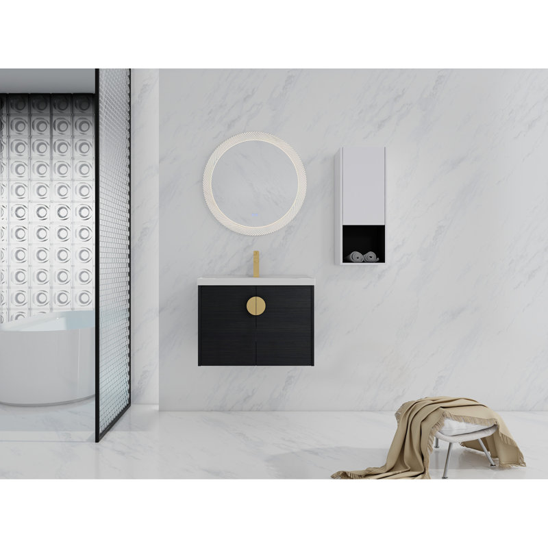 Armoire de salle de bain avec lavabo en céramique et boîte latérale - meuble-lavabo moderne en contreplaqué avec tiroir 28 po