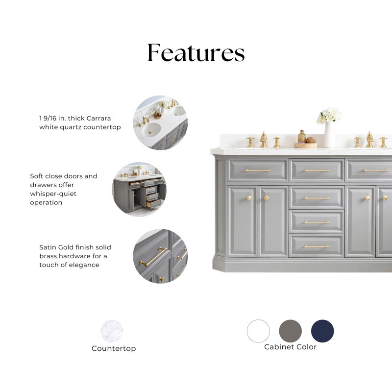 Palace 60'' W Double Vanity, Satin Brass, Cashmere Gray