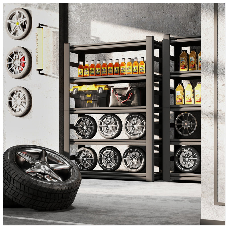 Support de rangement robuste et réglable en métal, cinq tablettes pour les salles d'outils, les garages et les grandes surfaces