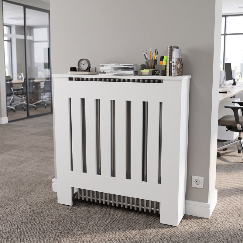 Rio Radiator Cover with Vertical Slats, Freestanding Radiator Cabinet, White, White