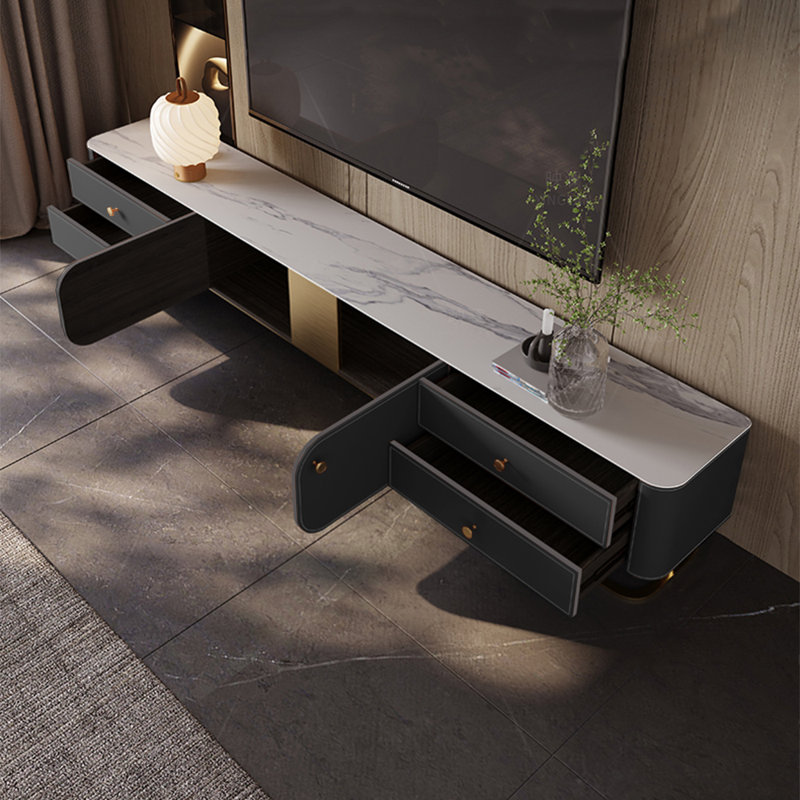 Meuble télé moderne et luxueux, 86.61", Noir, noir, noir, noir