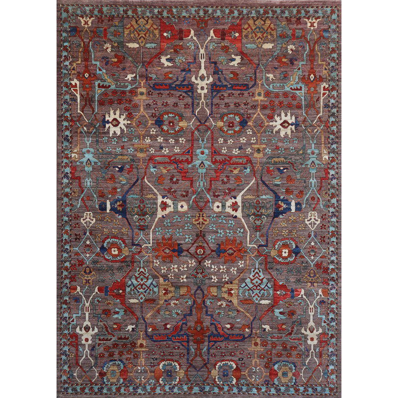 Tapis brun et bleu clair de haute qualité noué à la main