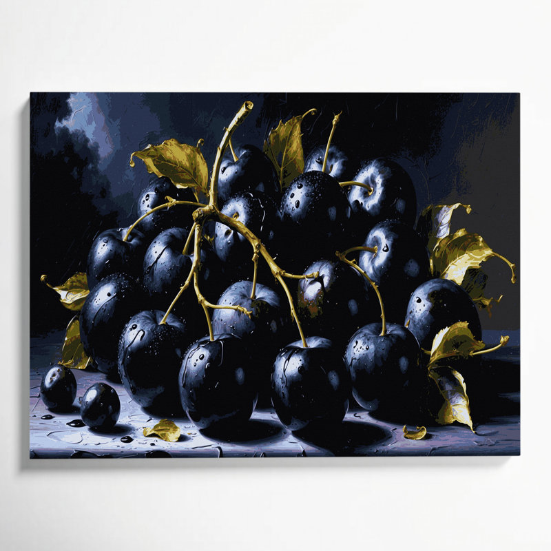 Art mural sur toile Fruit prune noir gris, H 20 po x l 30 po