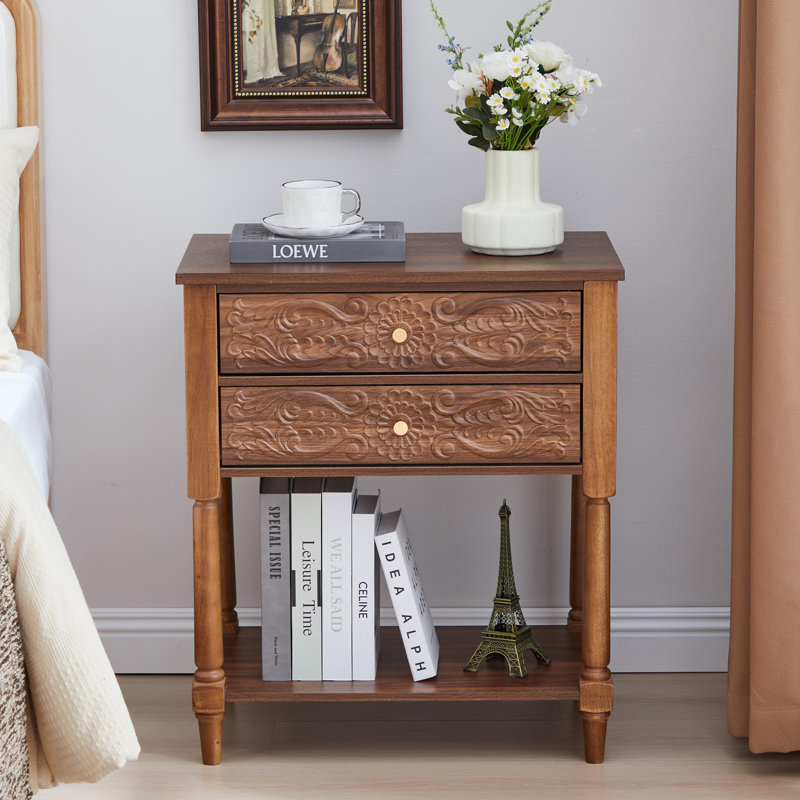 27.55'' Tall 2 Drawer Farmhouse Nightstands, Walnut