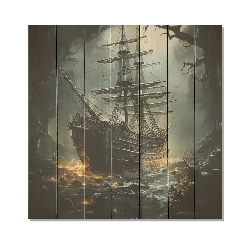 Naufrage pirate II - pirate sur bois, H 30 po x l 30 po