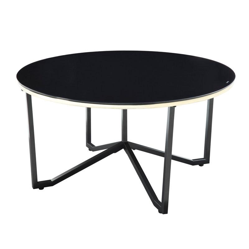 Table basse 3 pièces et tables de bout avec dessus en verre trempé noir et bases en métal pour les pieds de maison modernes