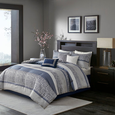 Ensemble d'édredon 7 pièces jacquard bleu marine