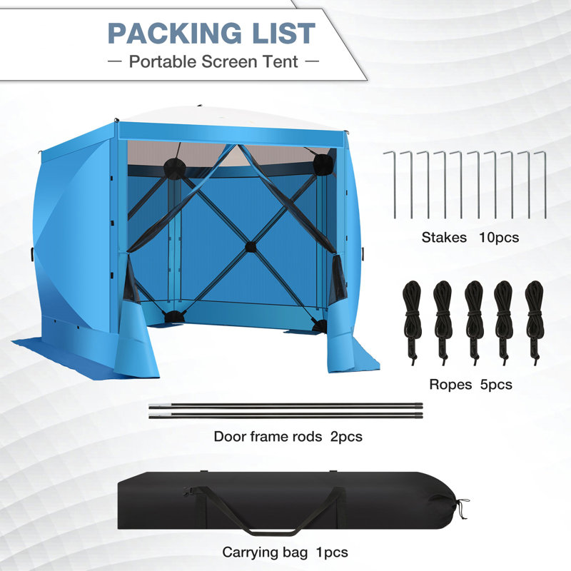 10x10FT Camping Gazebo Screen Tent, Blue