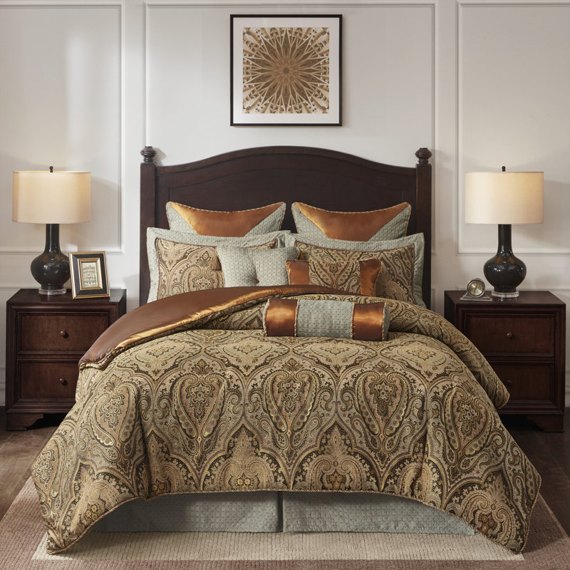 Queen Brown Jacquard Medallion Duvet Comforter Set