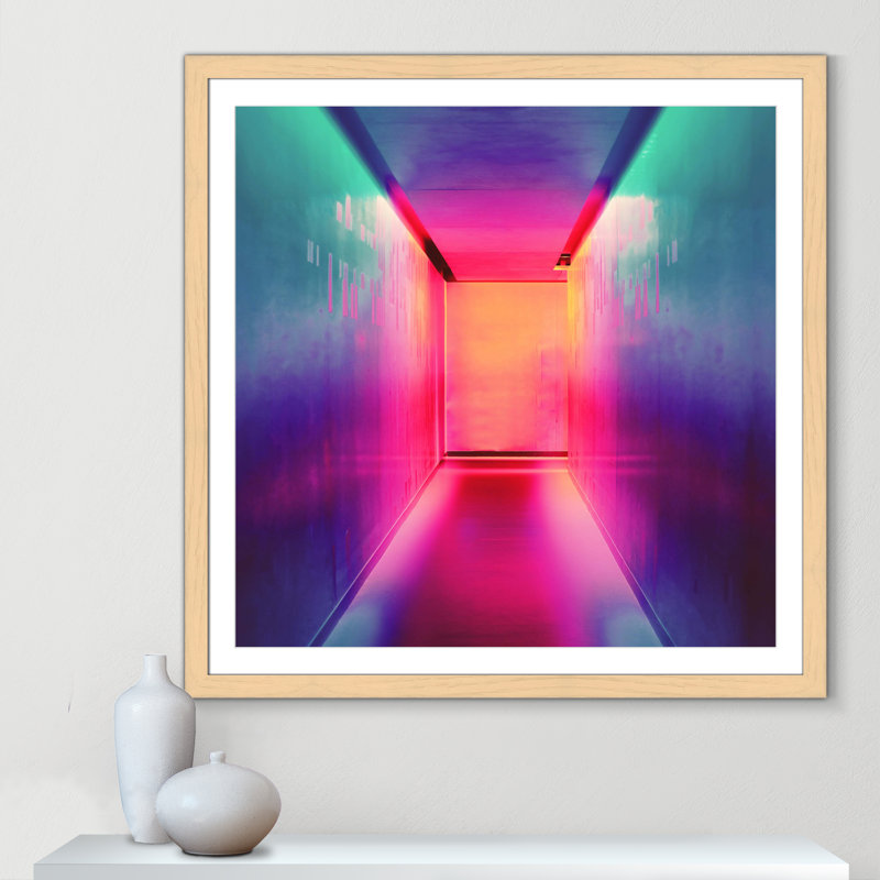 «Neon Wonderland I» par Efe Kurnaz, H 42,5 po x l 42,5 po x P 1,25 po, Encadré cube naturel