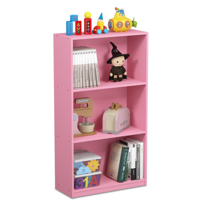 Bibliothèque Olmeda, bibliothèque moderne à 3 niveaux, bibliothèque avec tablettes ouvertes, 9,3 x 21,8 x 39,5, pour salon, chambre à coucher, bureau personnel, rose