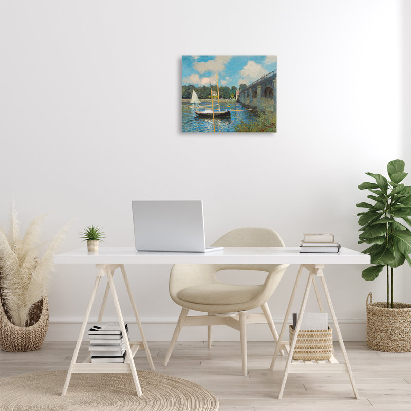 Art classique sur toile, "Classic rivière avec bateaux" par one1000paintings, H 16 po x l 20 po