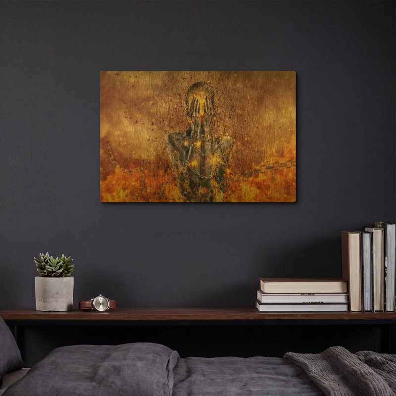  «Travers des cendres» par Mario Sanchez Nevado, art mural en métal doré, 16 po x 12 po, 16 po x 12 po