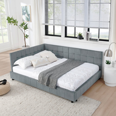 Full Size Upholstered Tufted Bed Frame, Sofa Bed Frame With Comfortable Backrest And Armrests, Full Size Bed For Bedroom, Living Room,Velvet(80.5''*59''*30.5'')