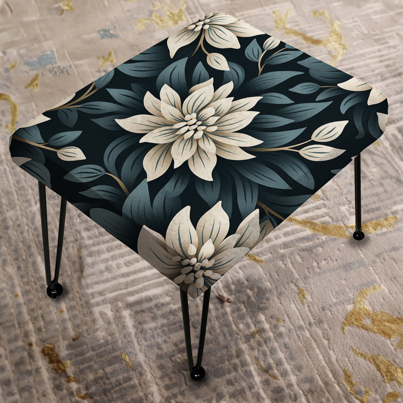 Monochrome Essence - Floral Rectangle Ottoman