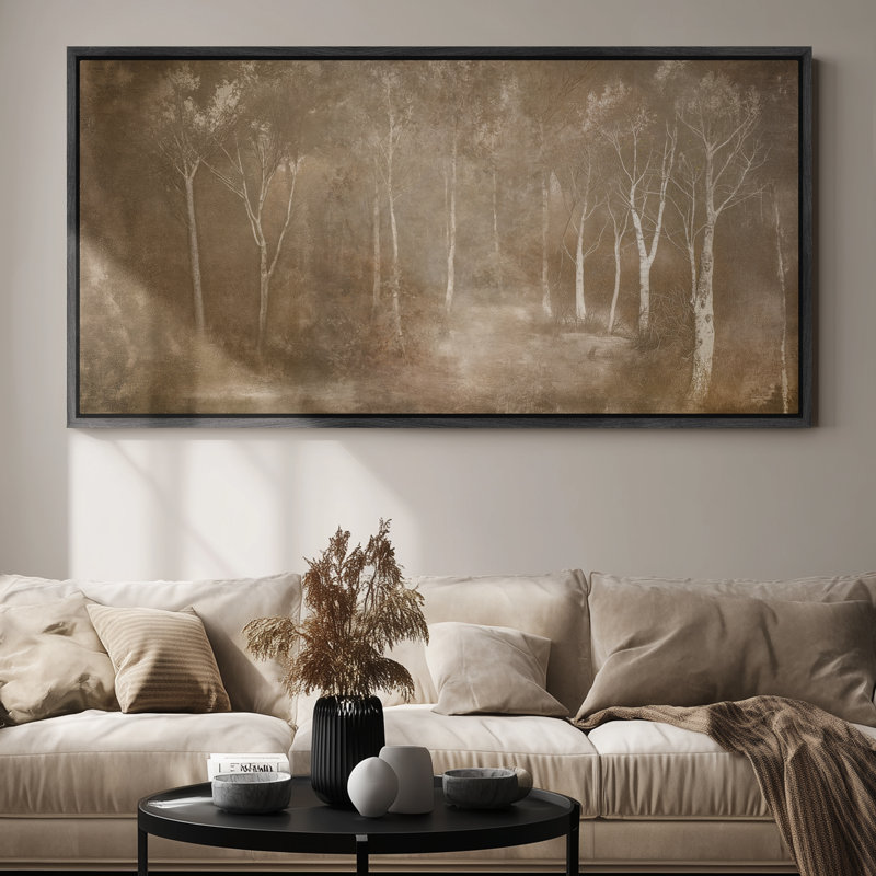 Art mural très grand forêt brumeuse, H 30 po x l 60 po, Black
